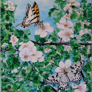 "Paper Kite and Yellowtail Butterflies and Blossoms" - Original by Konnie K